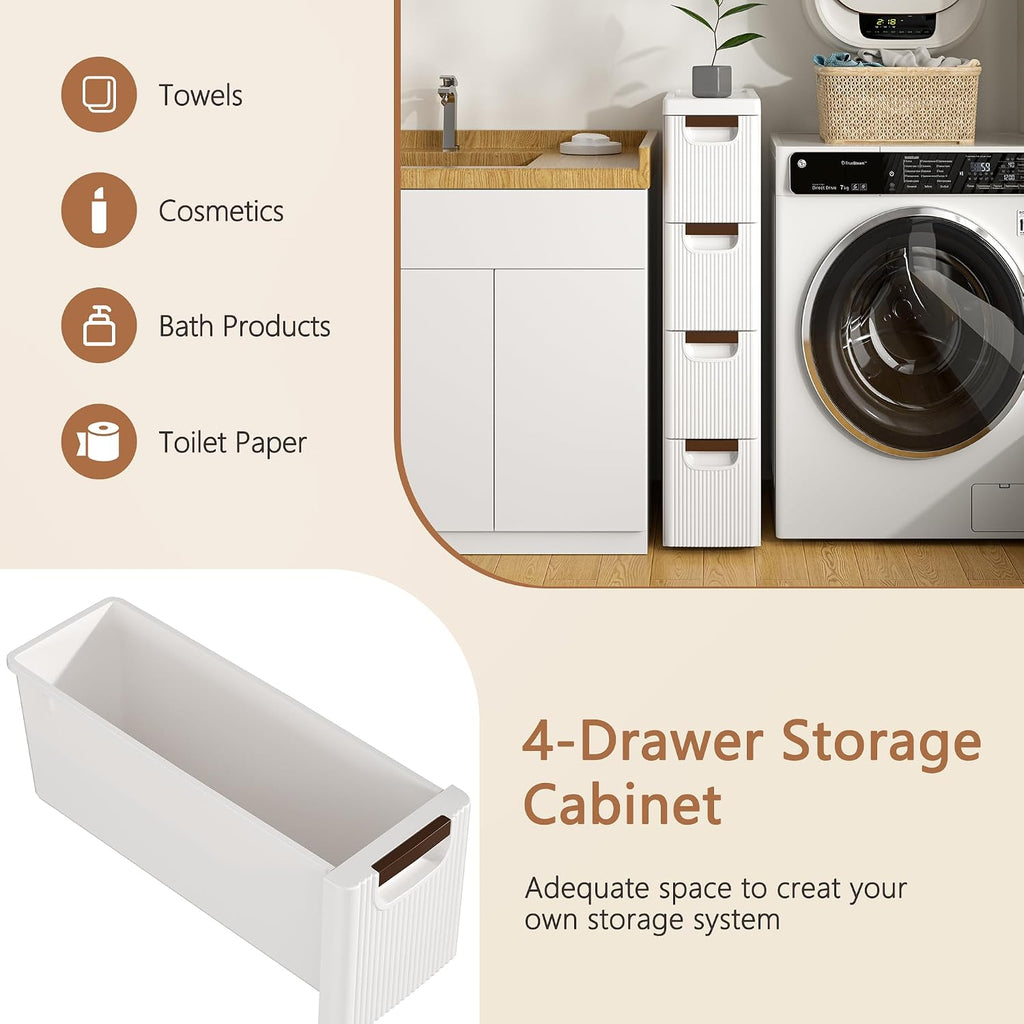 White Slim Rolling Bathroom Storage Cart