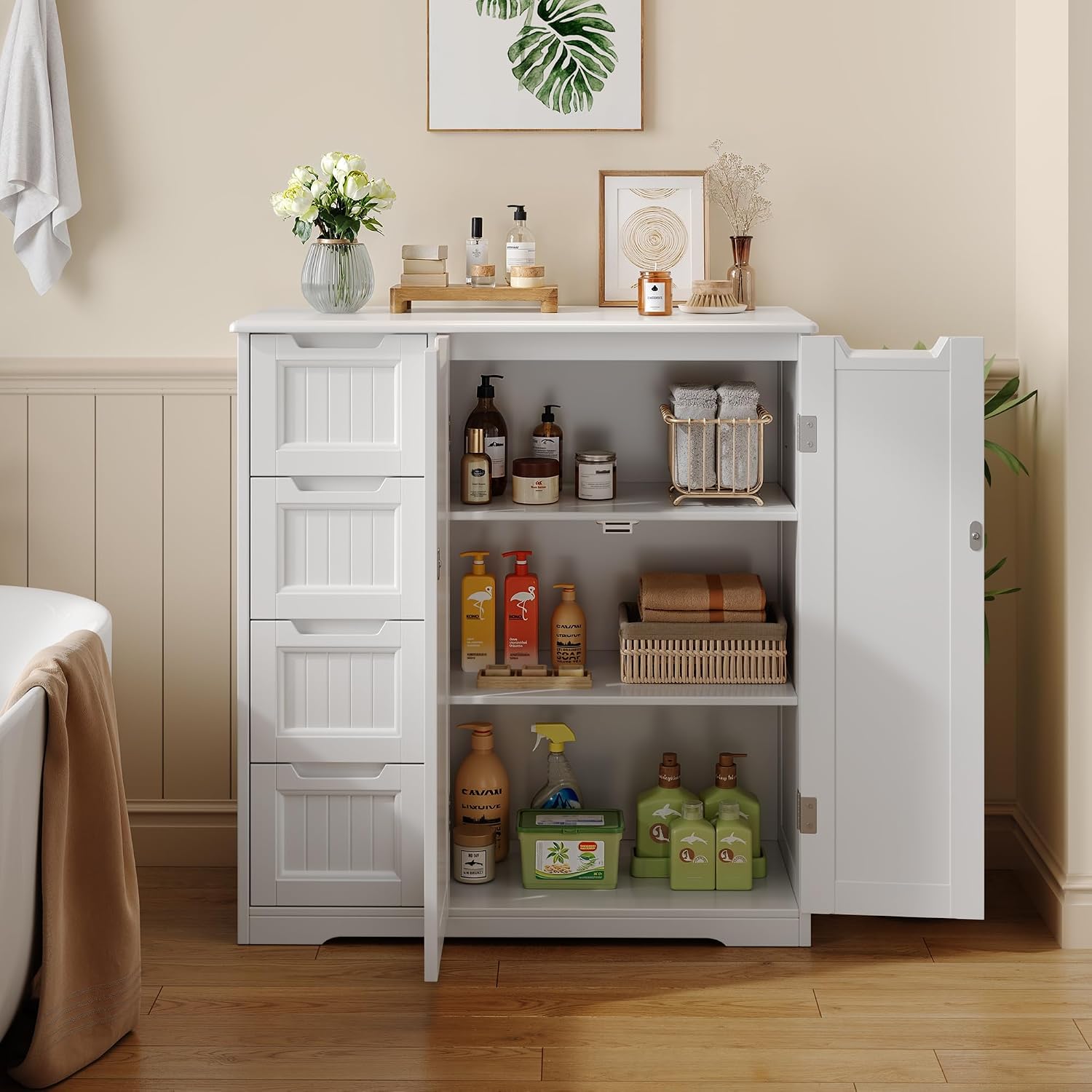 White Freestanding Bathroom Storage Cabinet