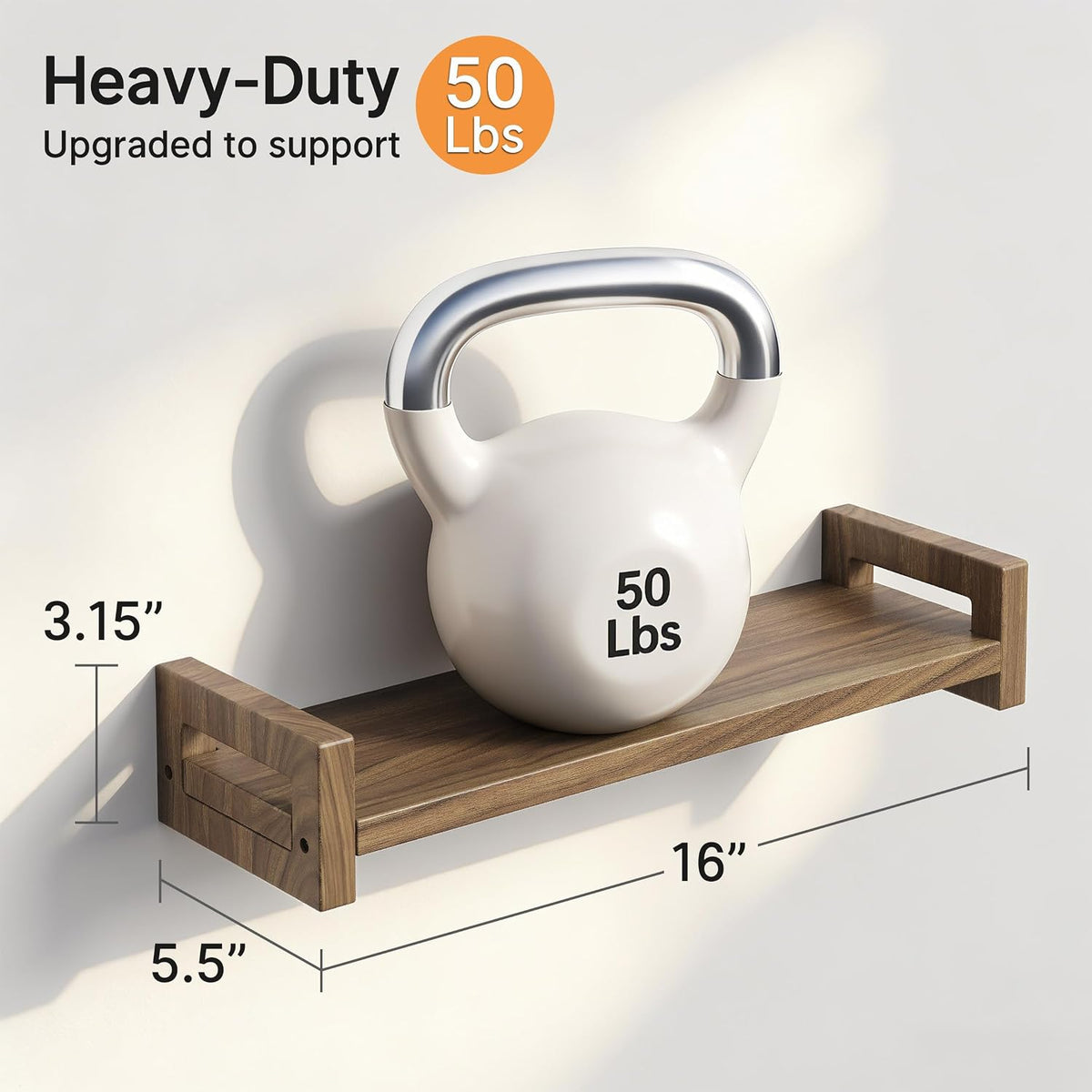 Walnut Solid Wood Floating Shelves 3‑Pack