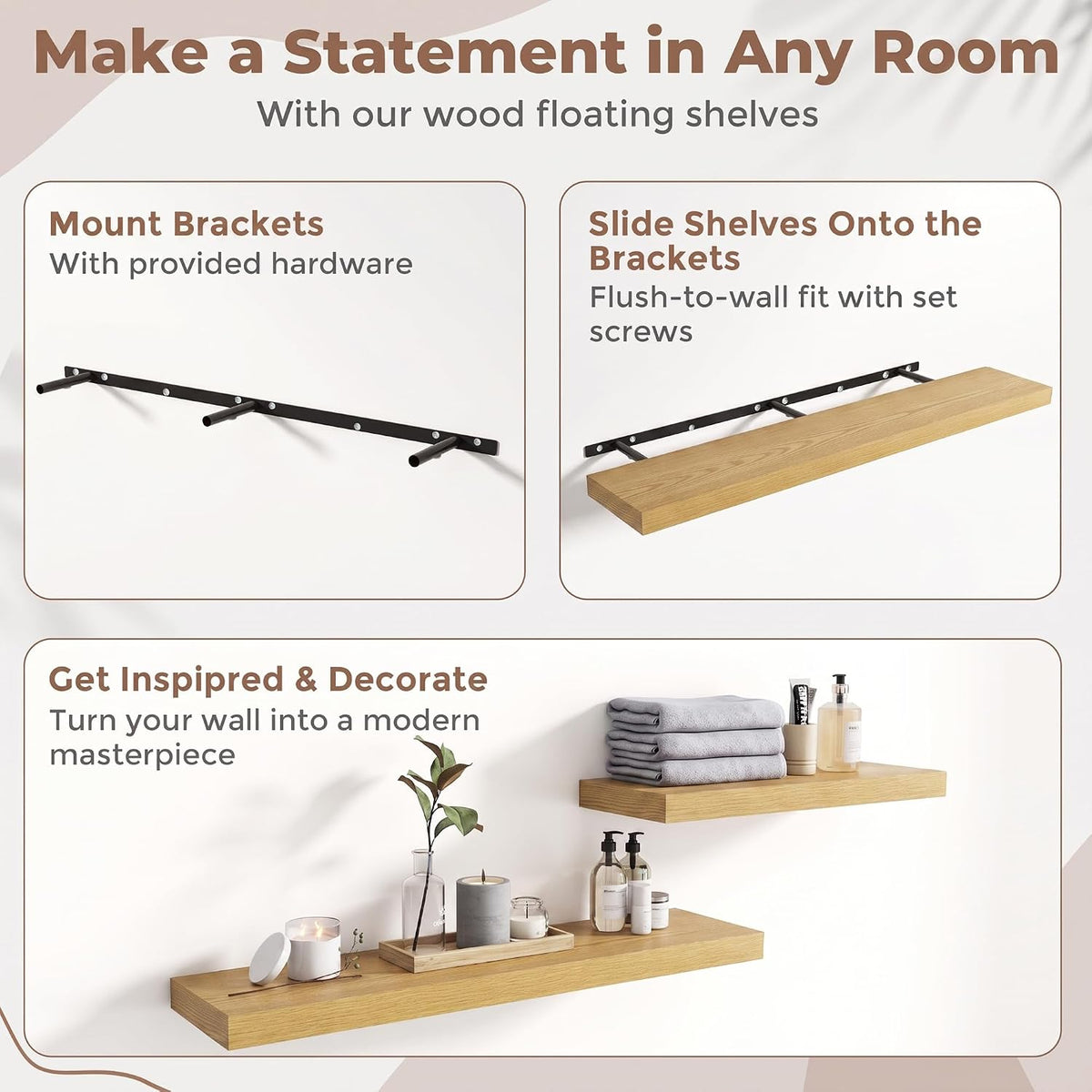 Oak Floating Wood Shelves Set of 2