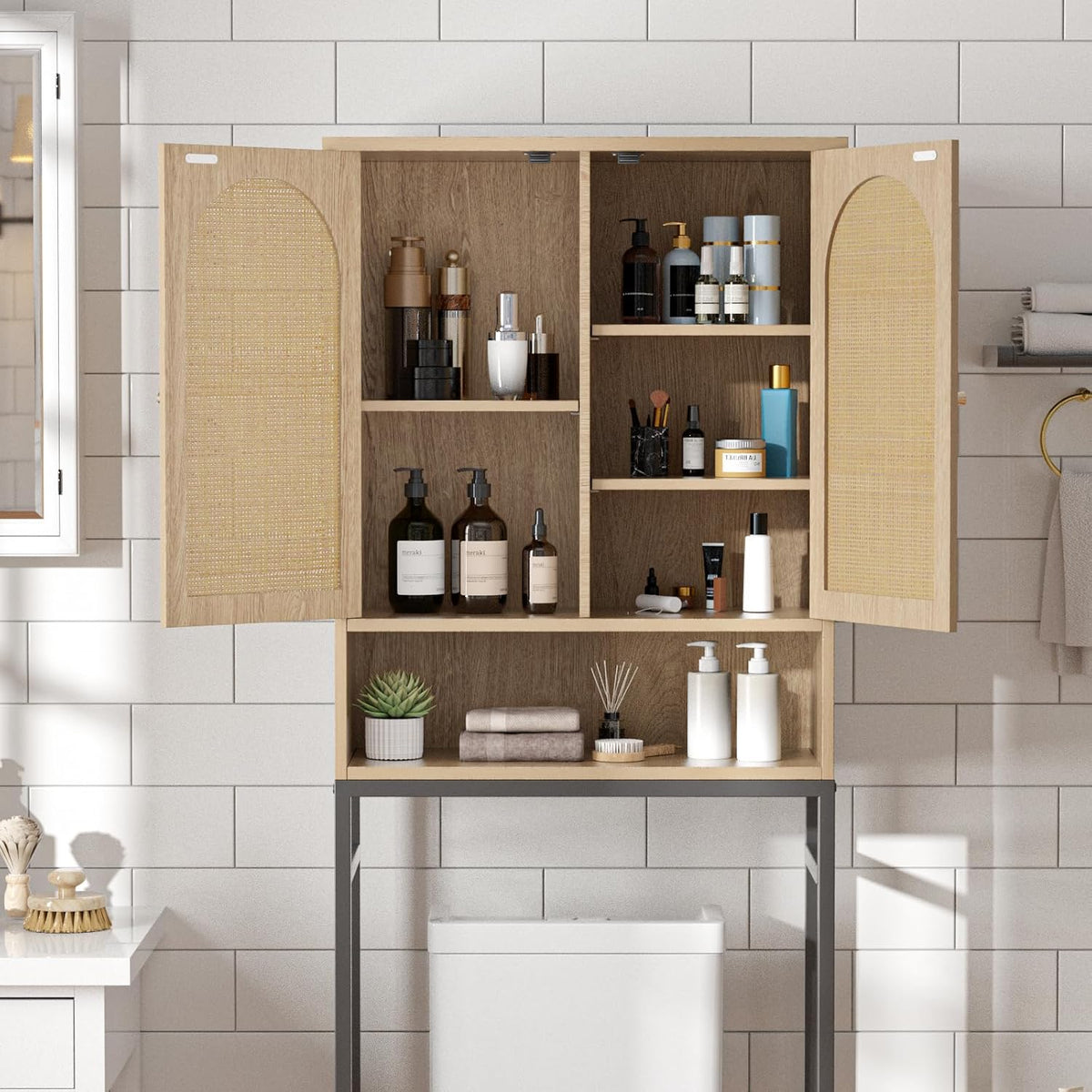 Natural Rattan Toilet Storage Cabinet