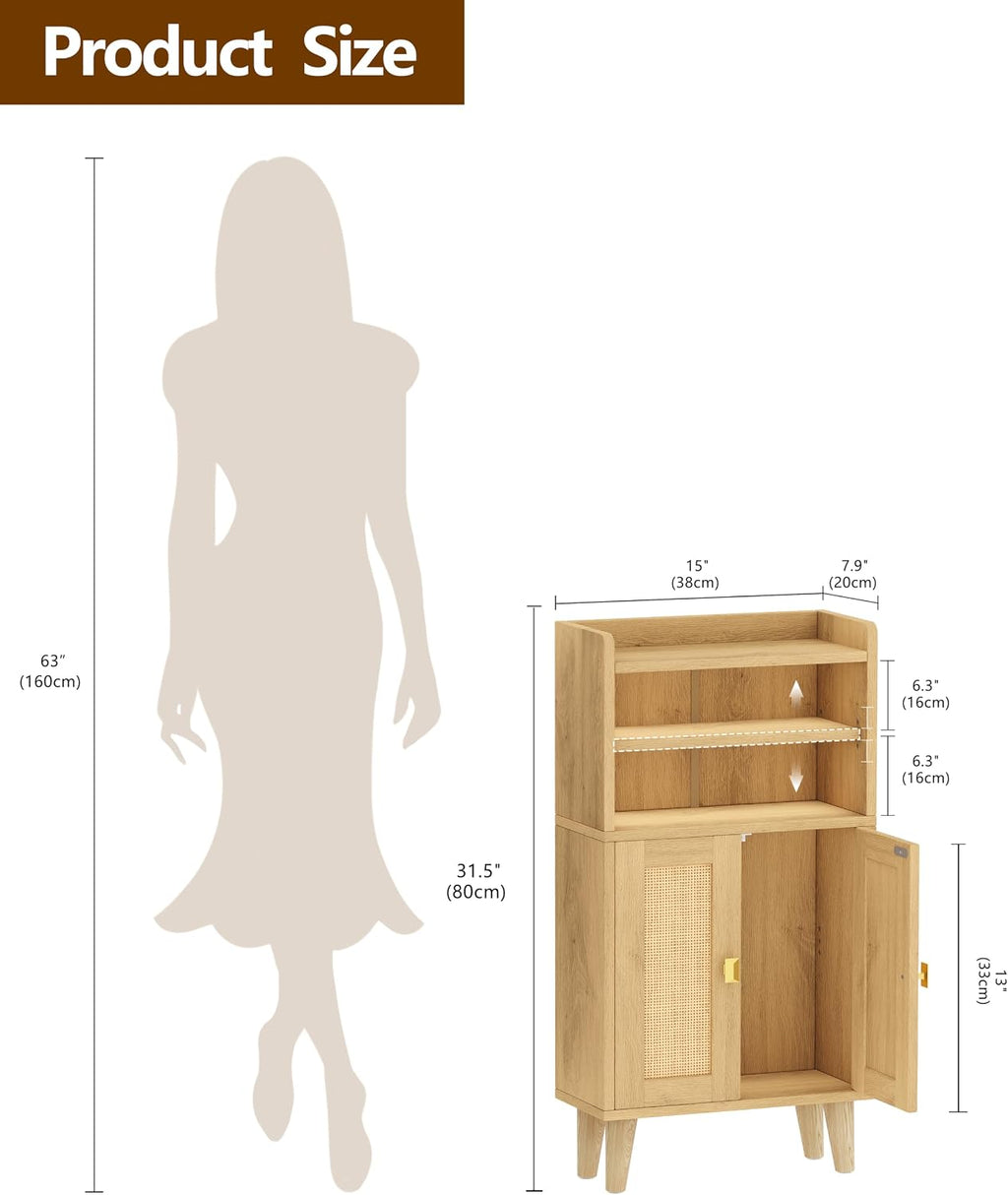 Oak Rattan Bathroom Storage Cabinet