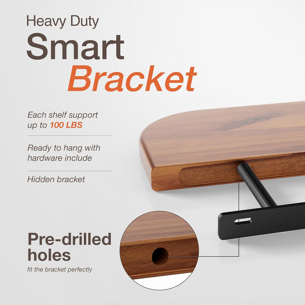 Acacia Wood Floating Wall Shelves
