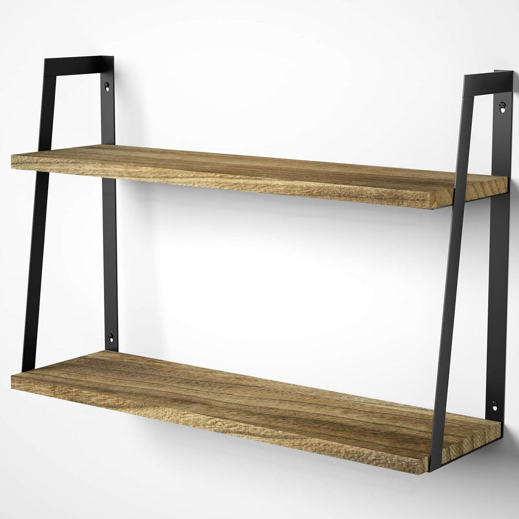 Black 2‑Tier Floating Wood Shelves