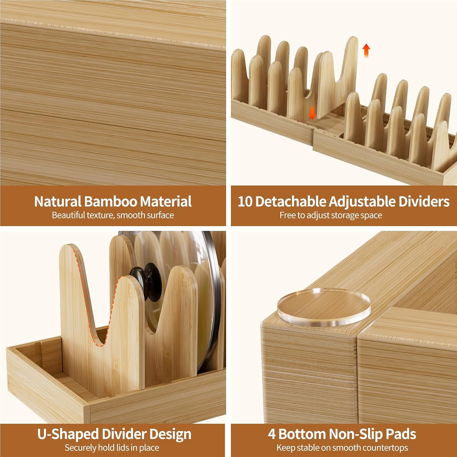 2‑Pack Expandable Bamboo Lid Organizer