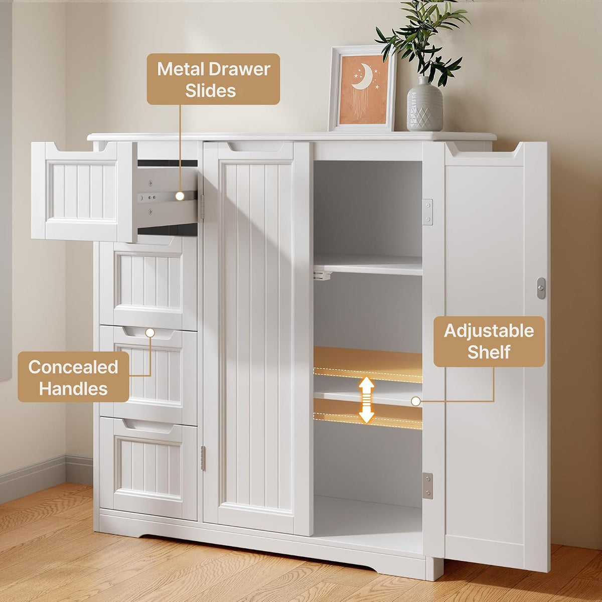 White Freestanding Bathroom Storage Cabinet