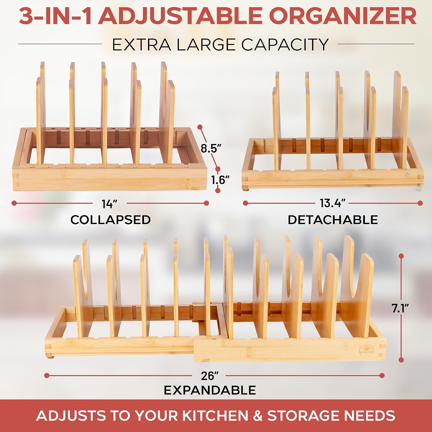 Expandable Bamboo Pots & Pans Organizer
