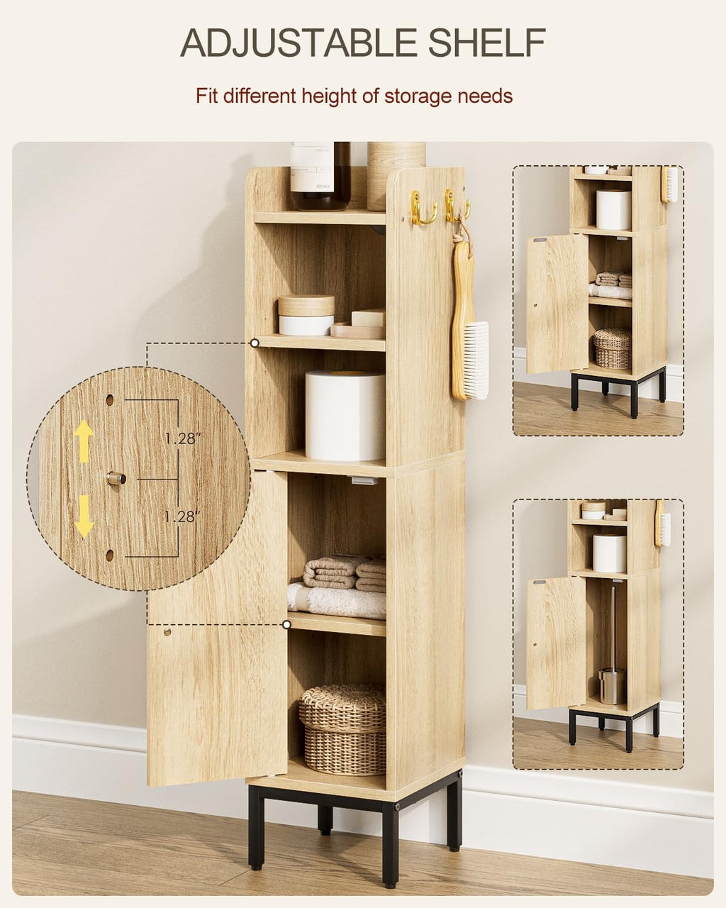 Oak Rattan Bathroom Corner Storage Cabinet