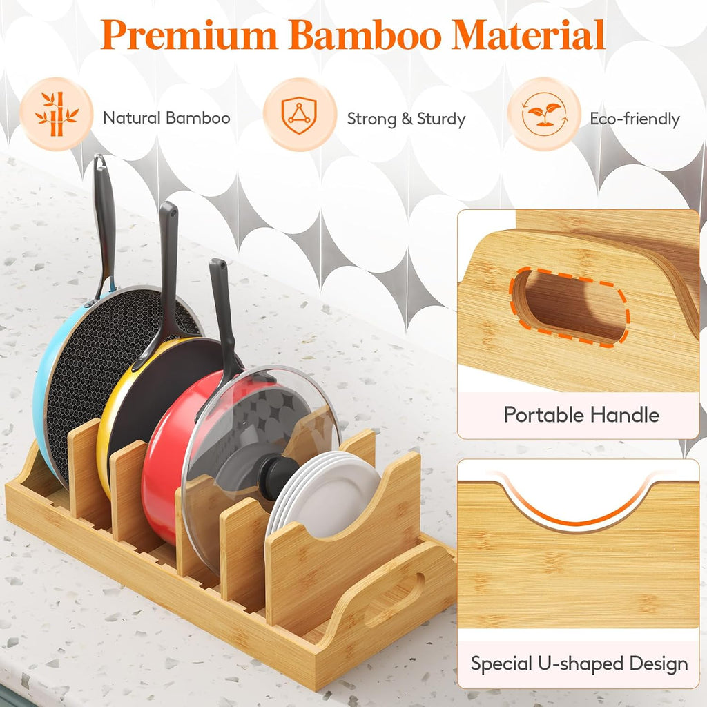 Bamboo Pot Lid Organizer for Cabinet