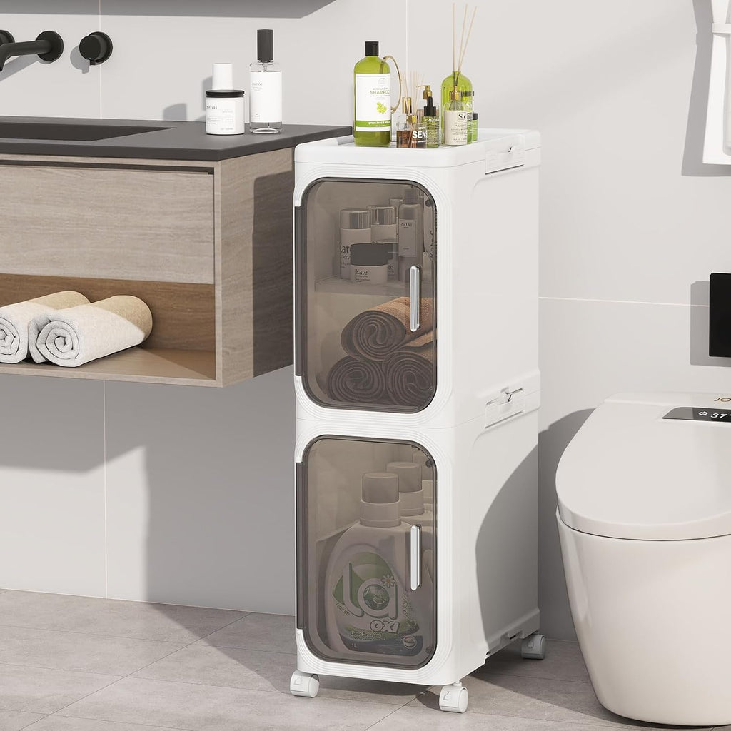 White 2‑Tier Slim Bathroom Storage Cabinet