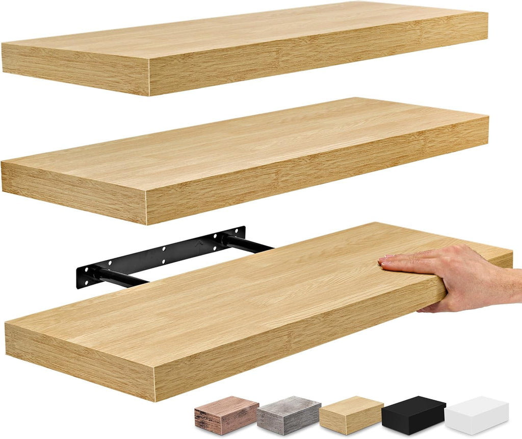 Maple Wood Floating Shelves 3‑Pack