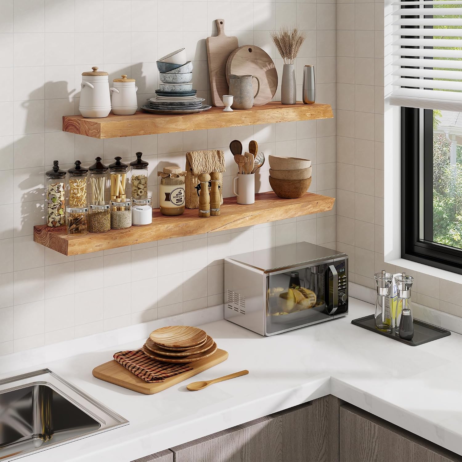 Natural Live Edge Floating Wood Shelves