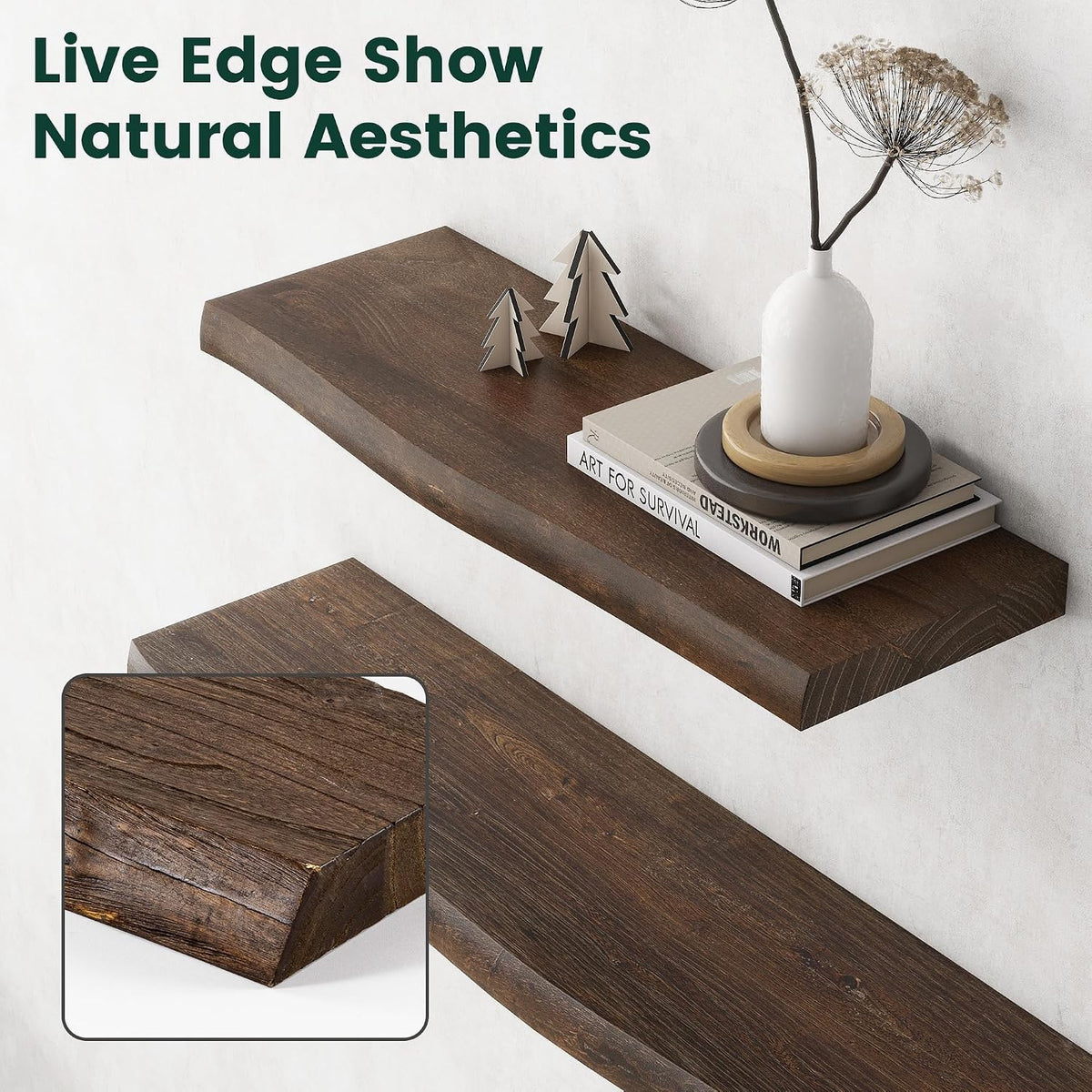 Walnut Live Edge Floating Shelves Set of 2