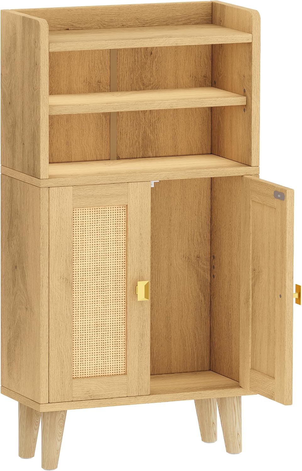 Oak Rattan Bathroom Storage Cabinet