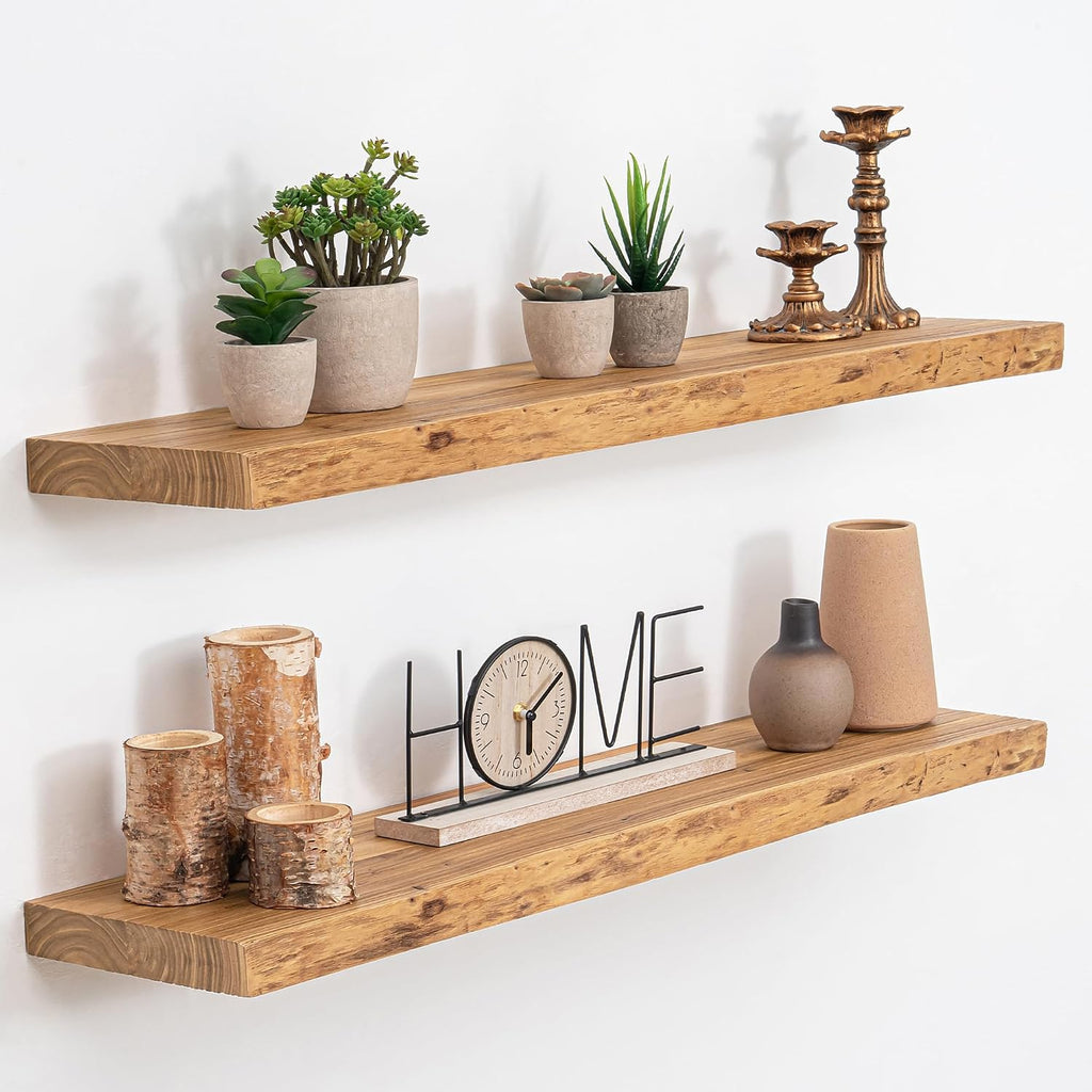 Natural Live Edge Floating Wood Shelves