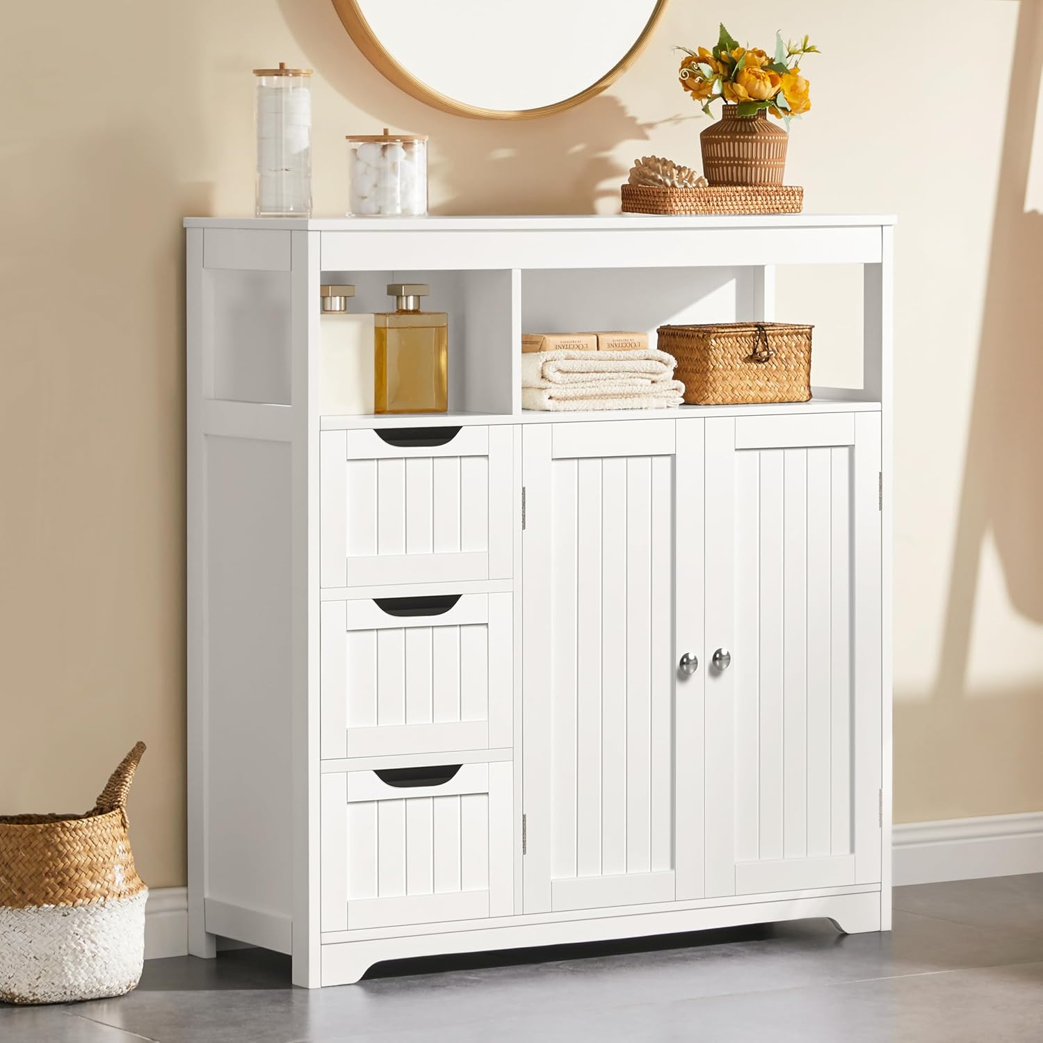White Slim Bathroom Storage Cabinet