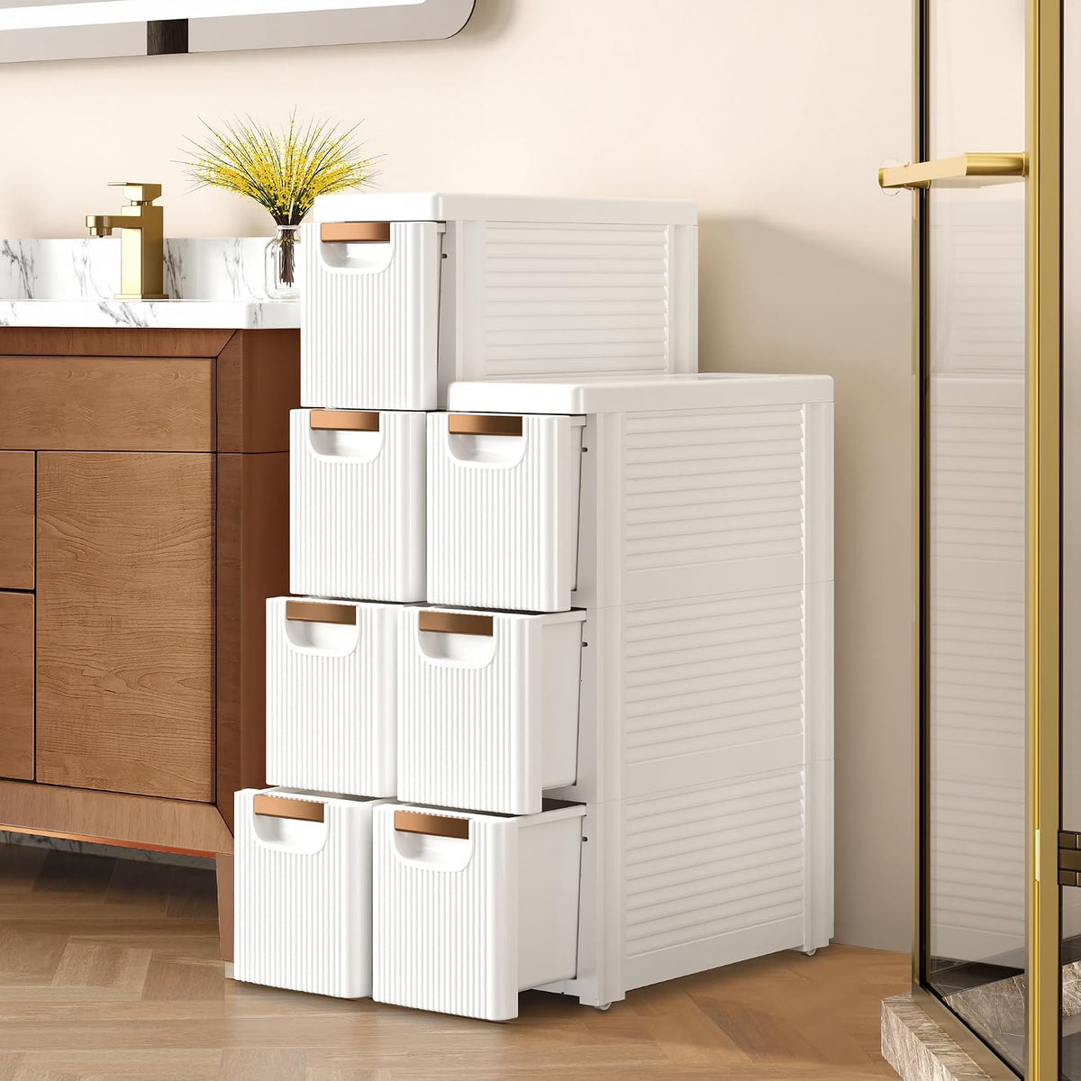 White Slim Rolling Bathroom Storage Cart