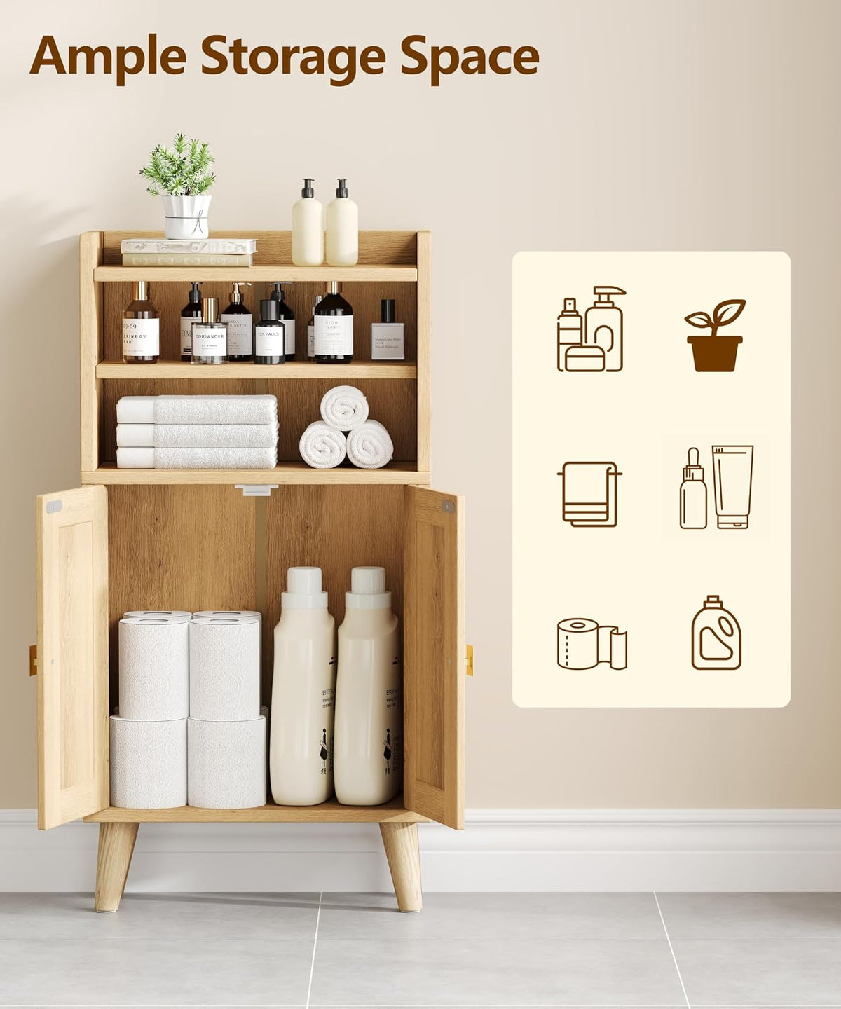Oak Rattan Bathroom Storage Cabinet