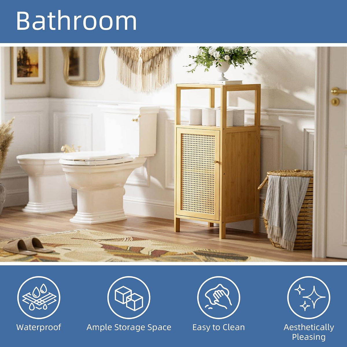 Natural Rattan Bathroom Storage Cabinet