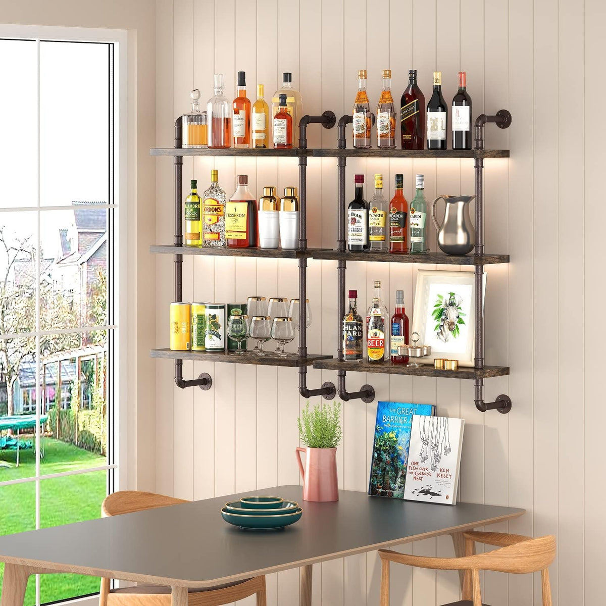 Industrial Pipe Floating Wood Shelves
