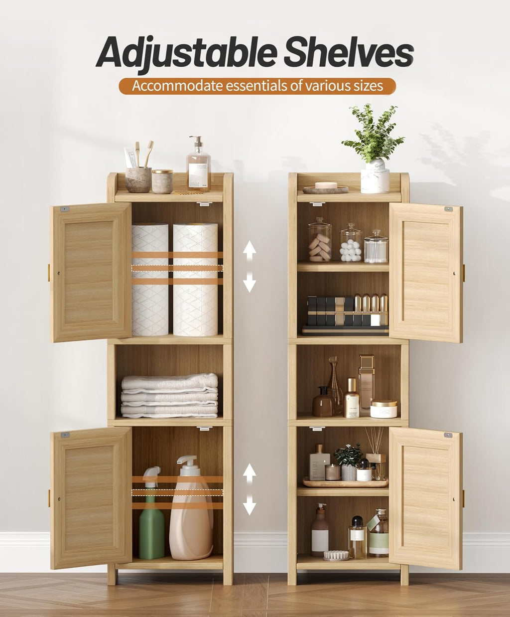 Oak Rattan Bathroom Storage Cabinet