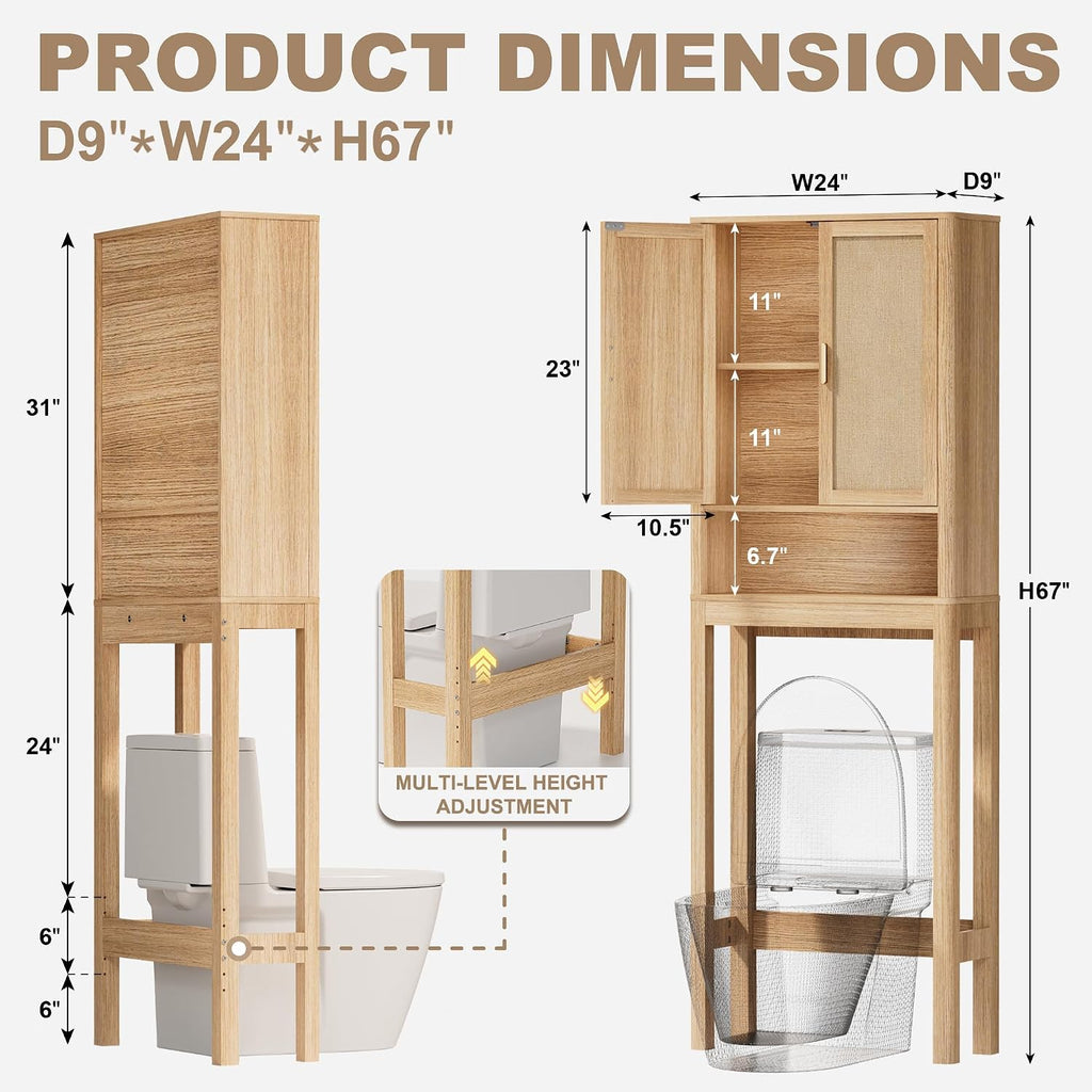 Natural Rattan Over‑the‑Toilet Storage Cabinet