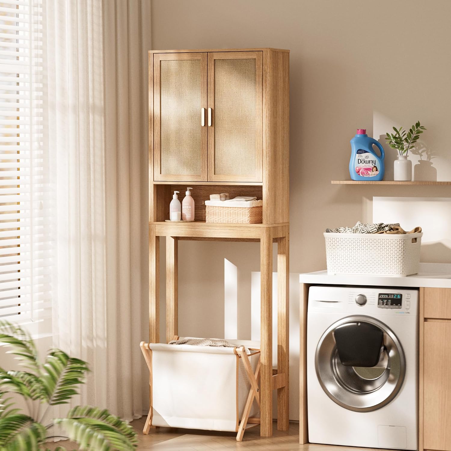 Natural Rattan Over‑the‑Toilet Storage Cabinet