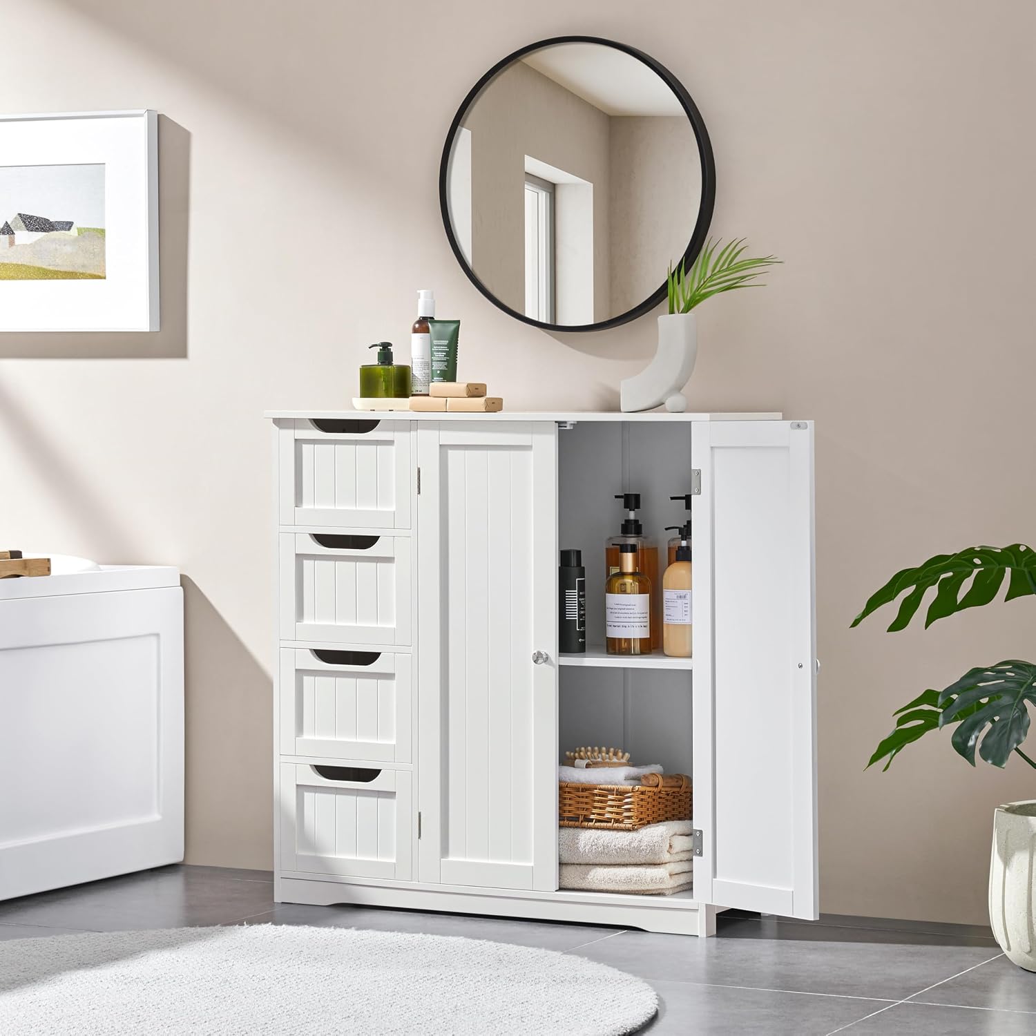 White Slim Bathroom Storage Cabinet