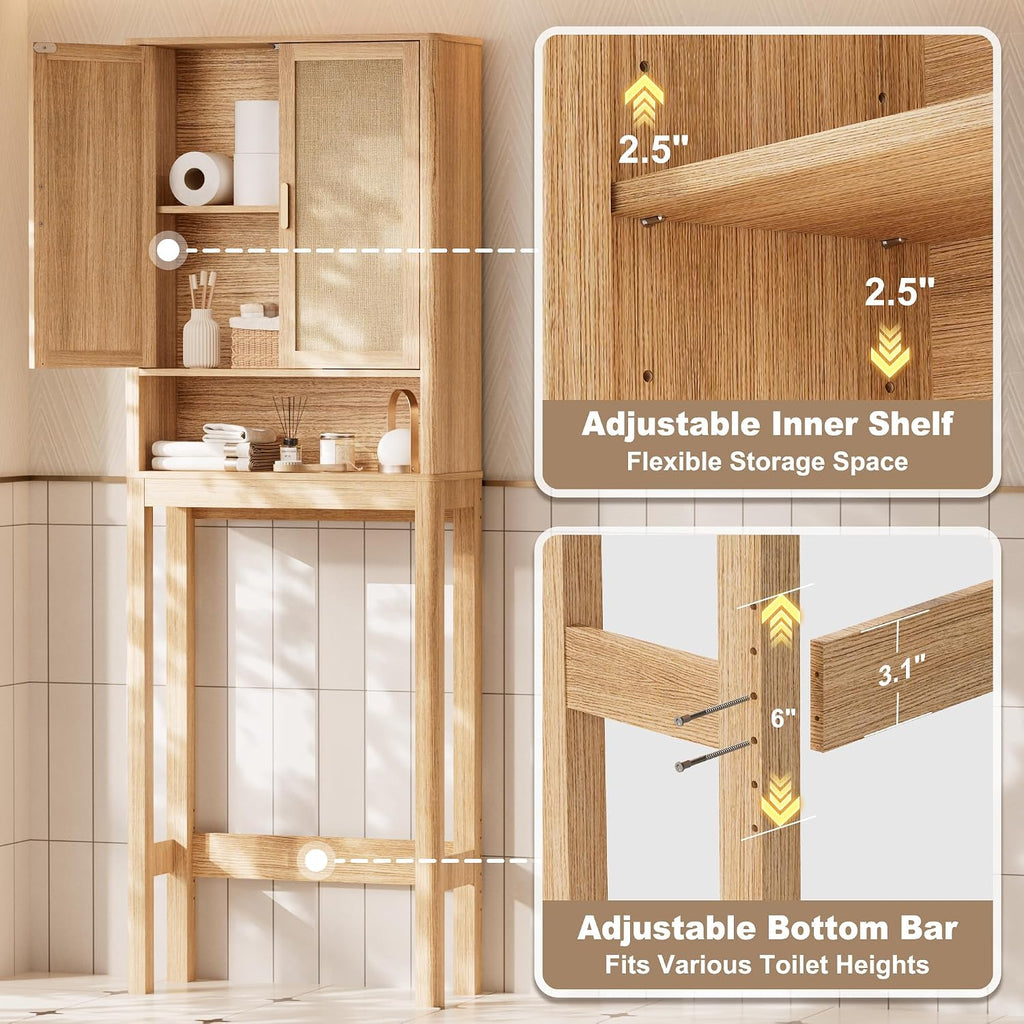 Natural Rattan Over‑the‑Toilet Storage Cabinet