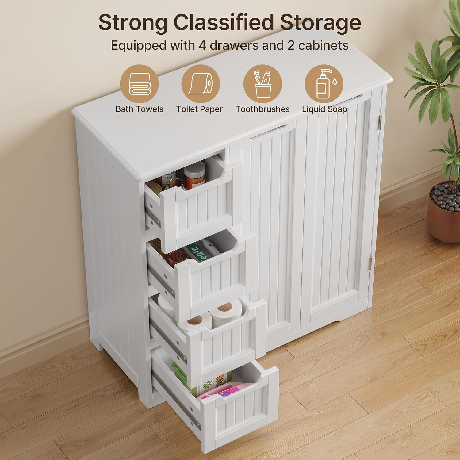 White Freestanding Bathroom Storage Cabinet