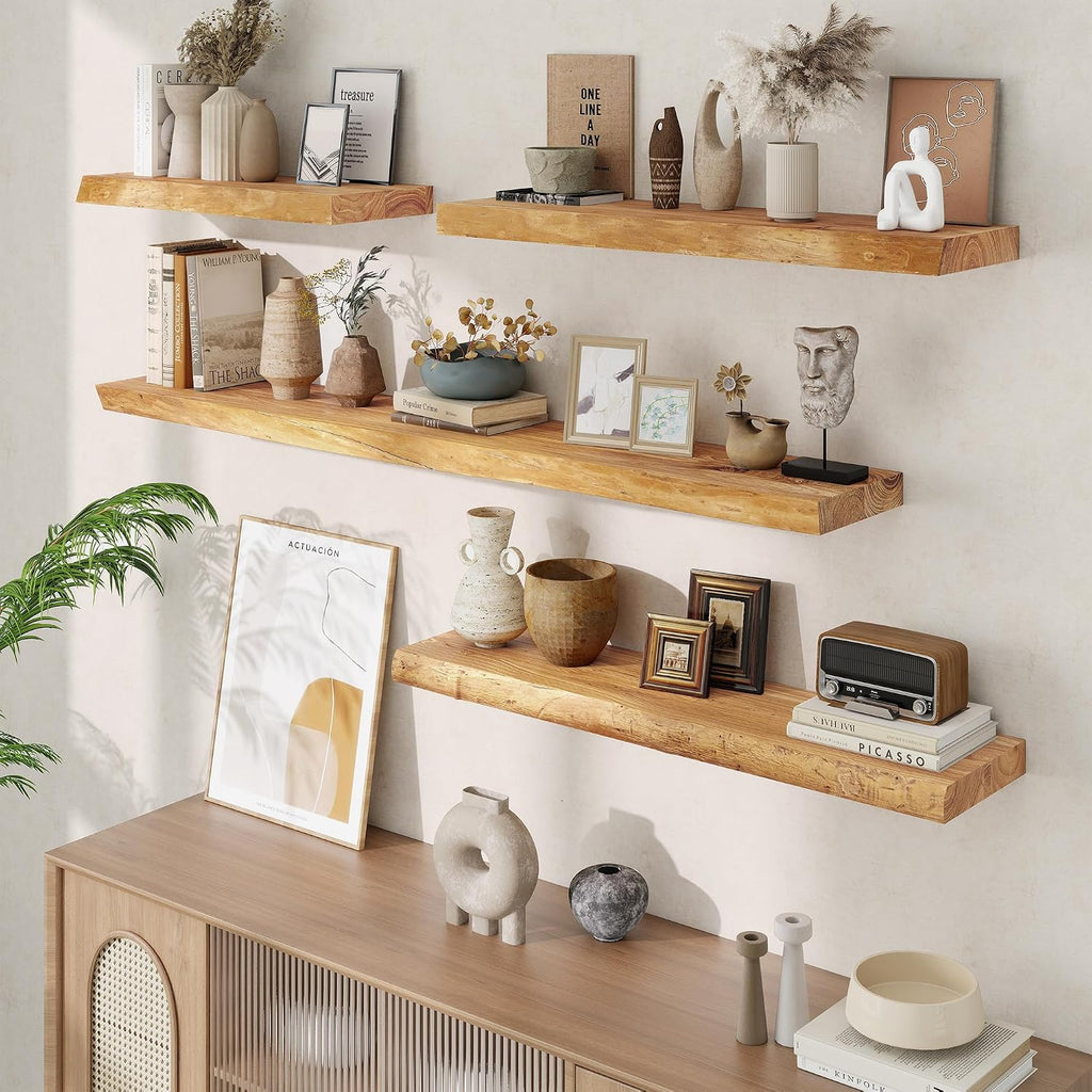 Natural Live Edge Floating Wood Shelves