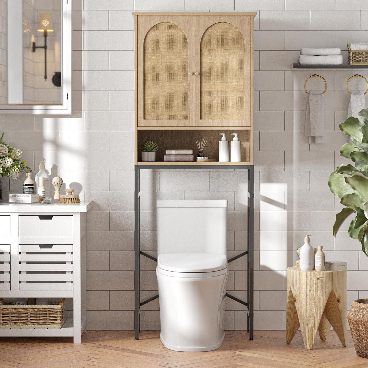 Natural Rattan Toilet Storage Cabinet