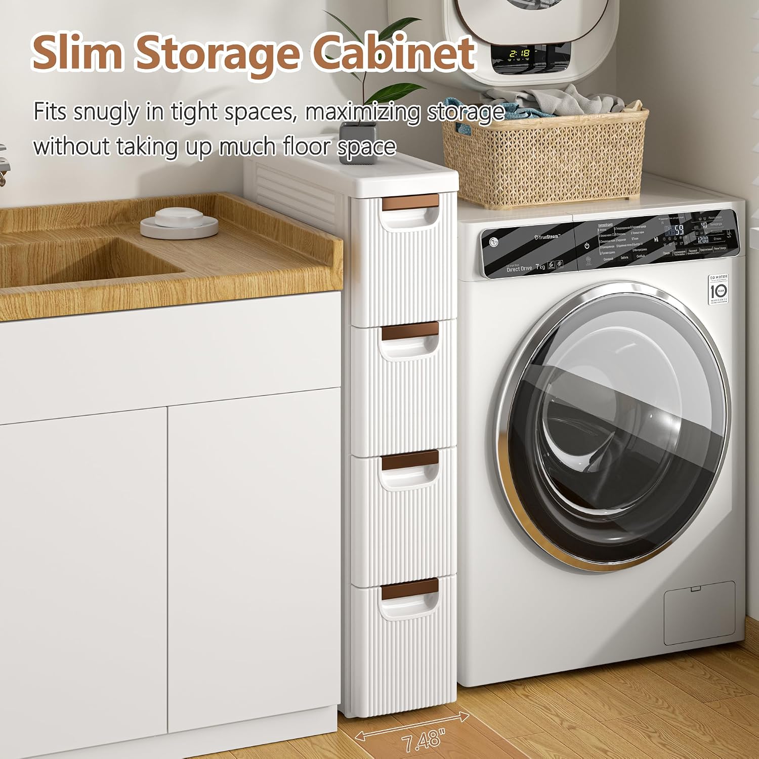 White Slim Rolling Bathroom Storage Cart