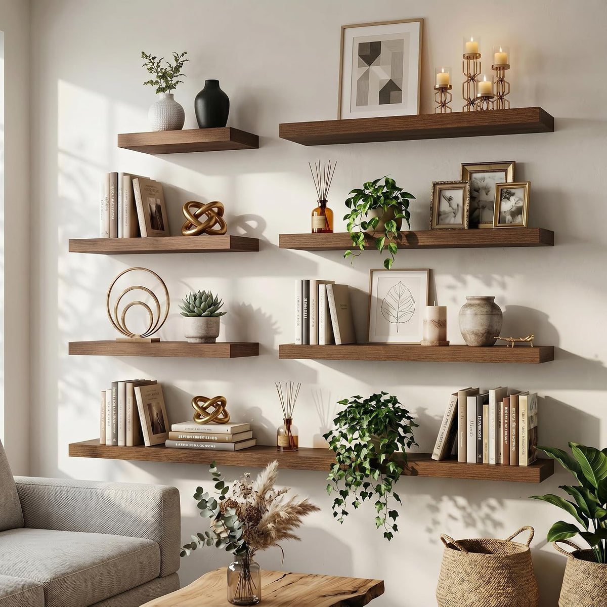 Walnut Floating Wood Wall Shelves