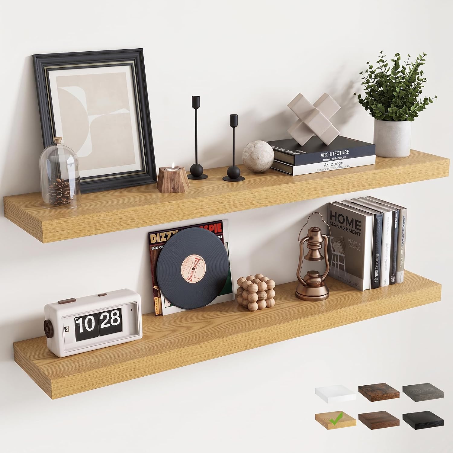 Oak Floating Wood Shelves Set of 2