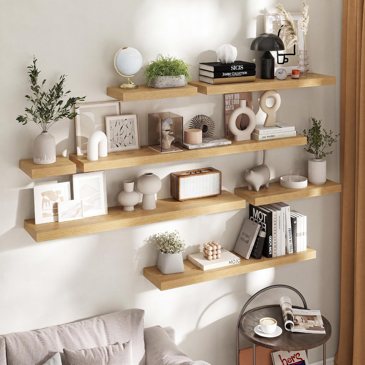 Oak Floating Wood Shelves Set of 2