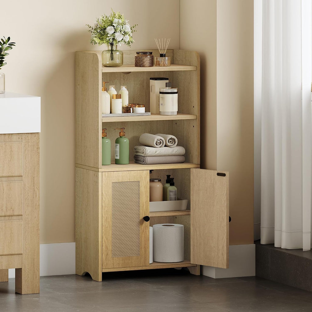 Yellow Rattan Small Bathroom Storage Cabinet