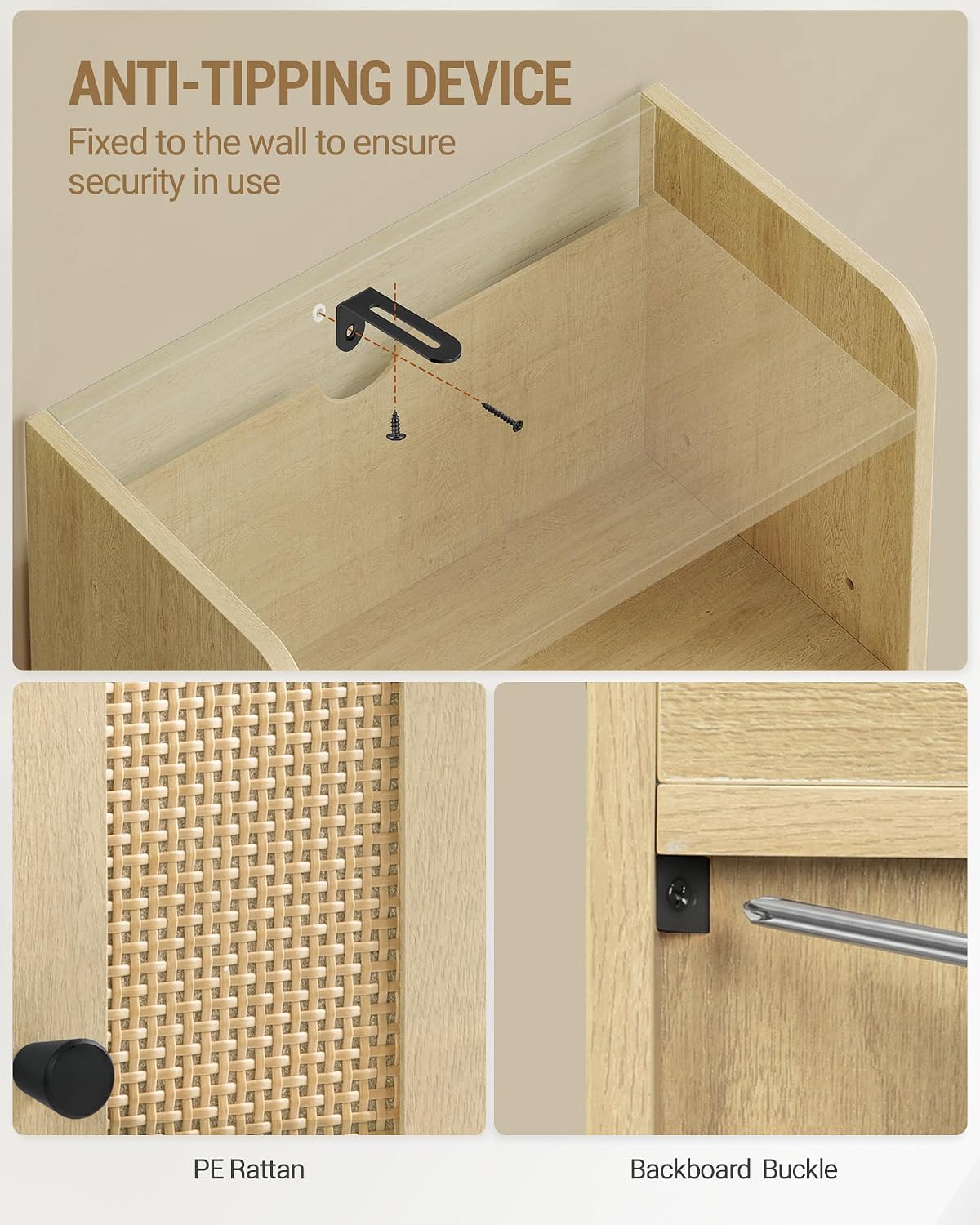 Yellow Rattan Small Bathroom Storage Cabinet