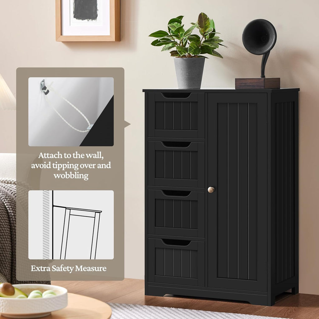 Black Small Bathroom Floor Storage Cabinet