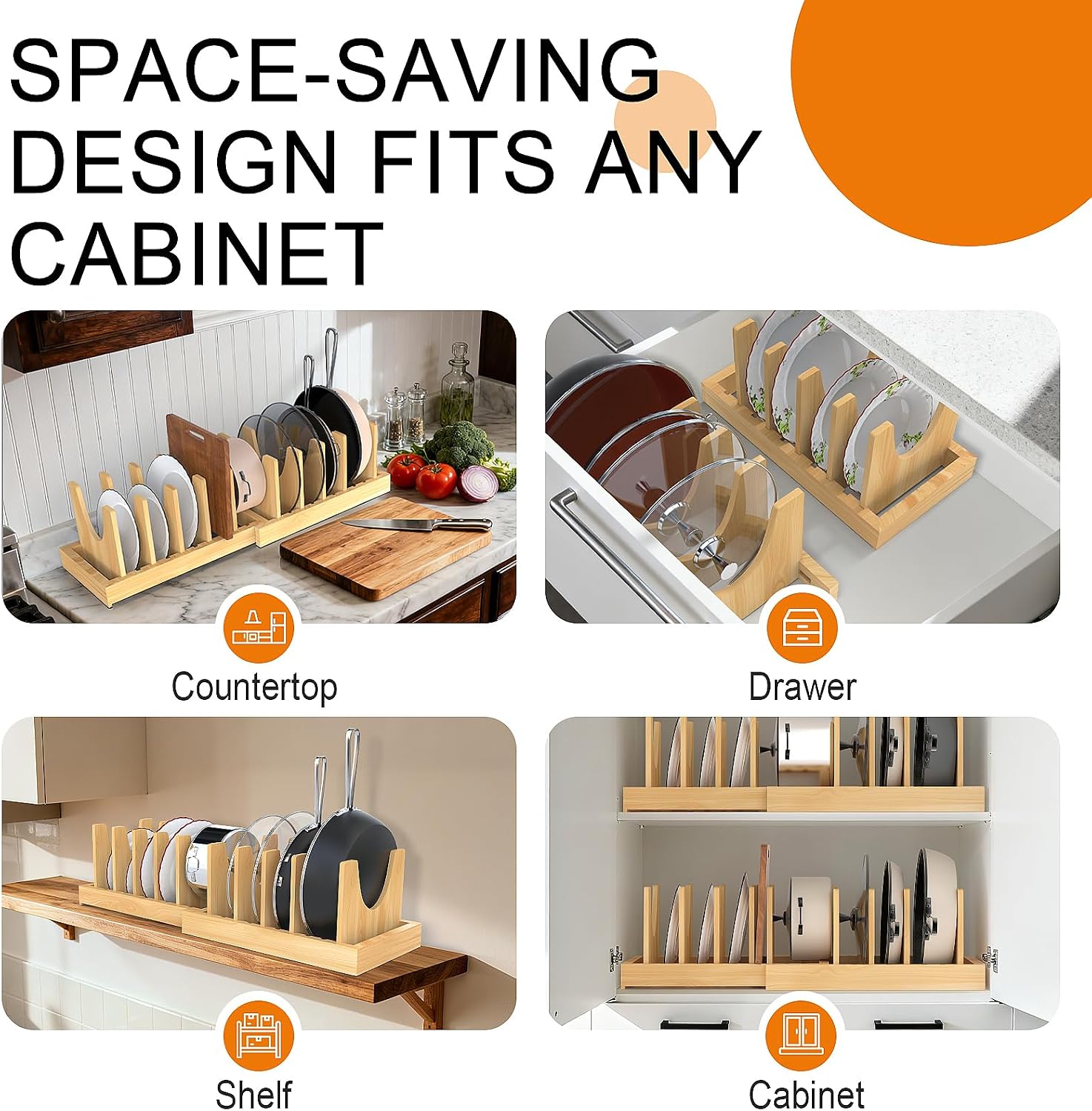 Expandable Bamboo Pots & Pans Organizer