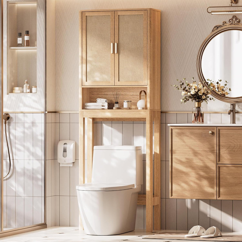 Natural Rattan Over‑the‑Toilet Storage Cabinet
