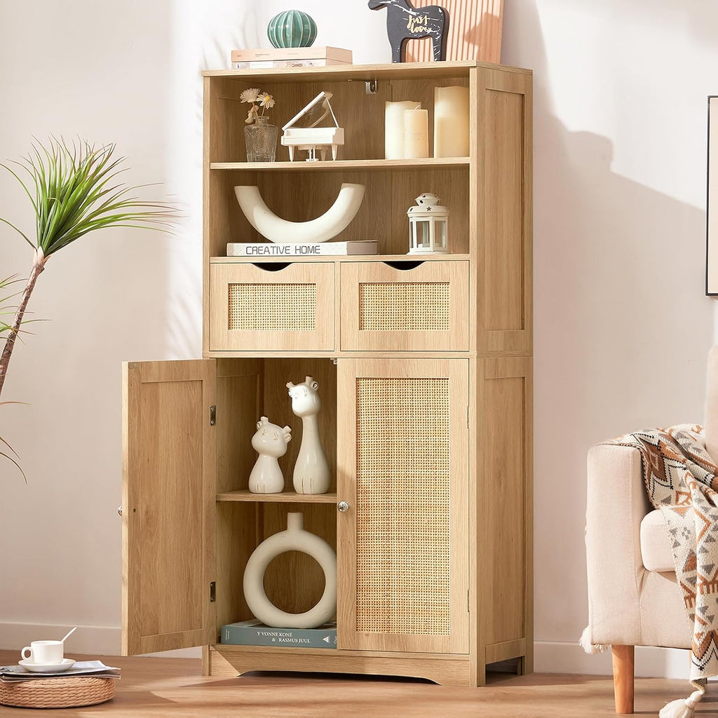 Natural Rattan Tall Storage Cabinet