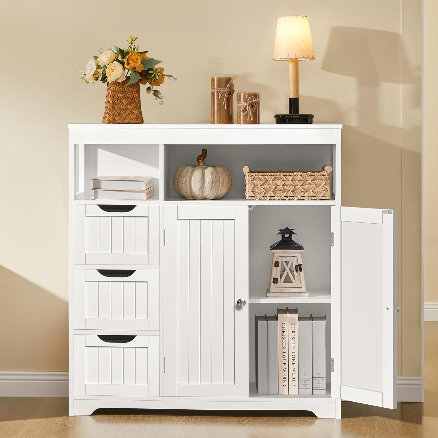 White Slim Bathroom Storage Cabinet