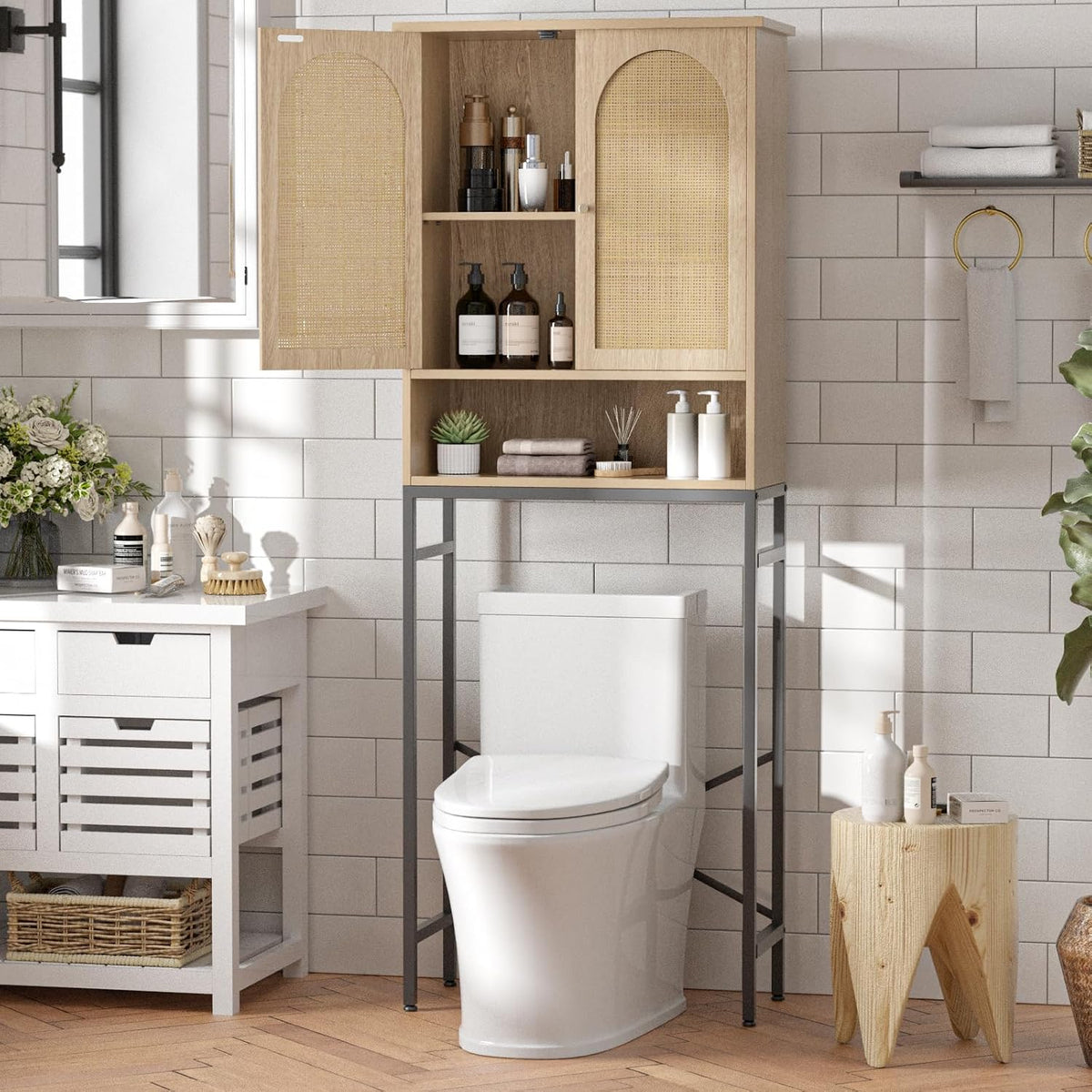 Natural Rattan Toilet Storage Cabinet