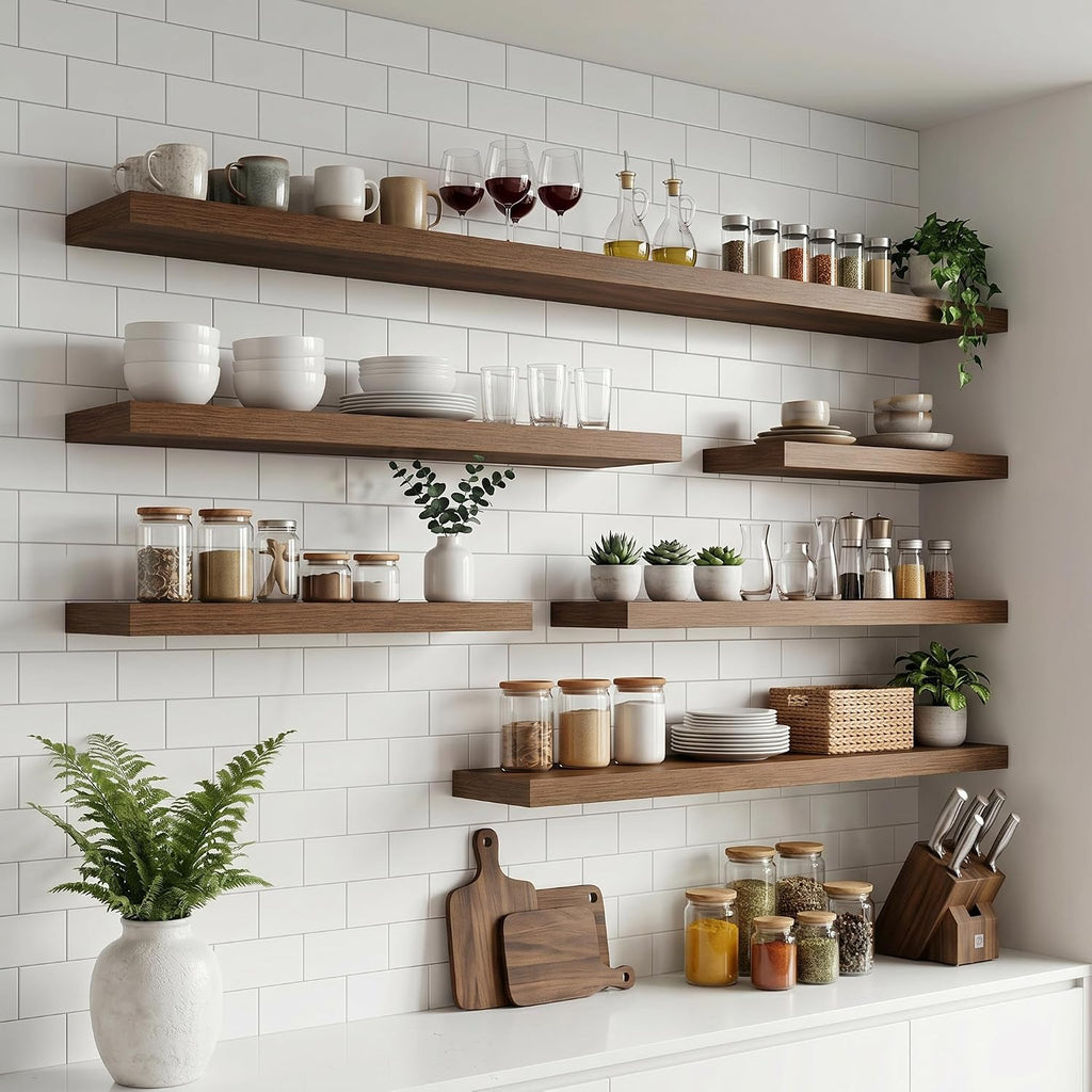 Walnut Floating Wood Wall Shelves