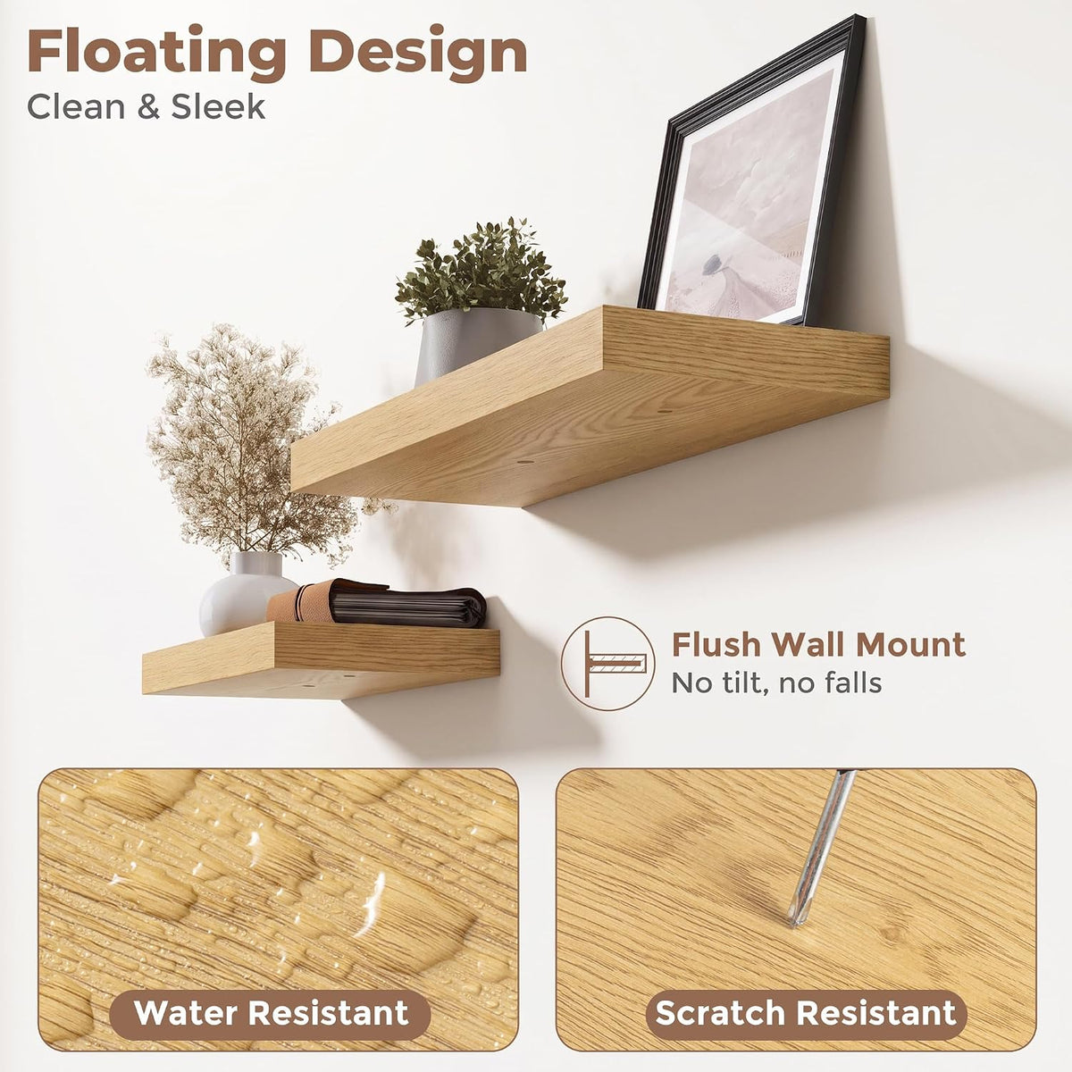 Oak Floating Wood Shelves Set of 2