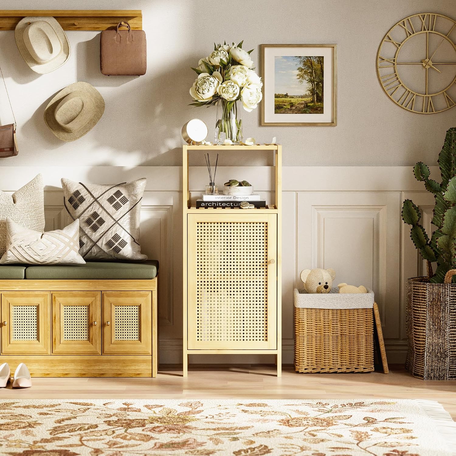 Natural Rattan Bathroom Storage Cabinet