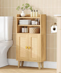Oak Rattan Bathroom Storage Cabinet