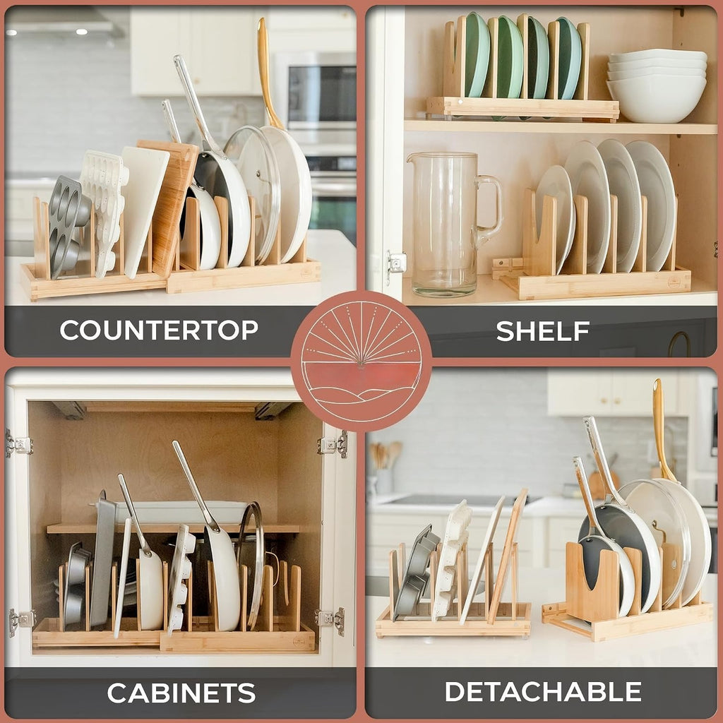Expandable Bamboo Pots & Pans Organizer
