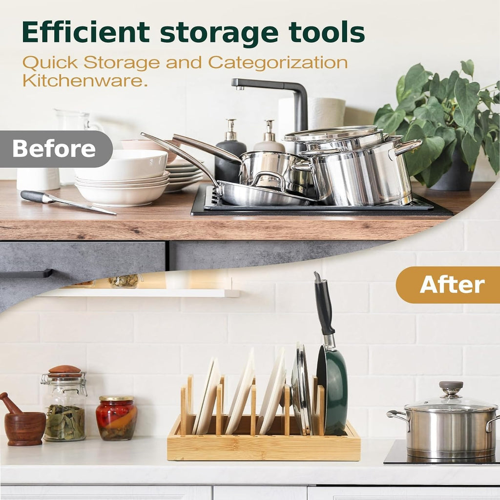 Adjustable Bamboo Pot Lid Organizer